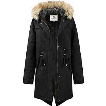 Parka Antivento Lungo da Donna con Fodera in Pile e Cappuccio in Pelliccia