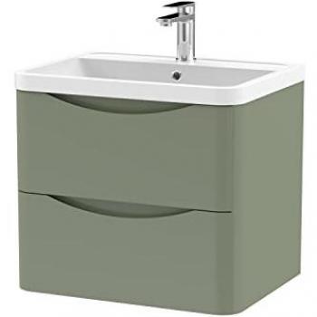 Polymarble Basin 2-Drawer Wall Vanity – 600 mm, Matte Green Finish