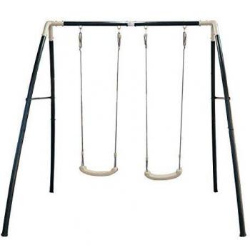 Jeu Extérieur Enfant avec Portique en Métal et 2 Balançoires