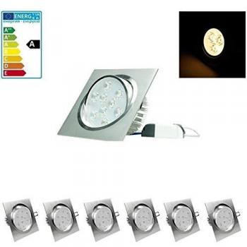 ECD Germany 6 x Projecteur LED 9W 230V Carré 676 Lumens