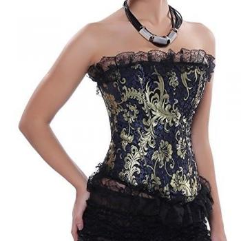 Zanuce Corsé Vintage Azul con Tanga de Encaje para Mujer Talla Plus