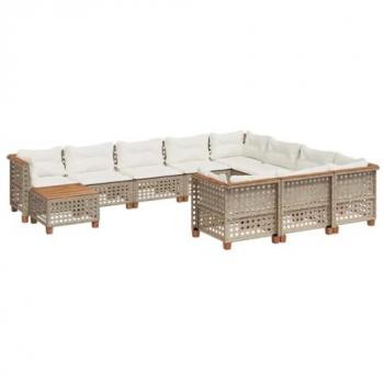Kit de asientos de exterior 11 piezas con almohadas de ratán sintético color beige – Vidaxl