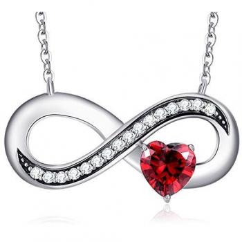 Collier Femme Argent 925 Pendentif Infini Coeur Rouge
