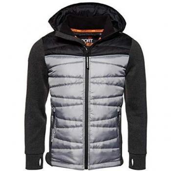 Superdry Herren Storm Diagonal Quilt Hybrid Jacke L – Farbton Anthrazit-Schwarz