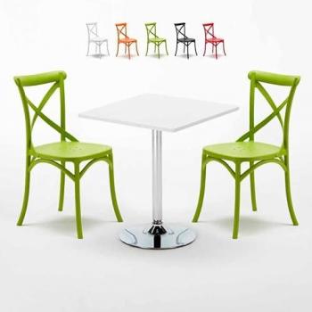 Estilo Vintage Verde: Mesa Cuadrada Blanca + Sillas de Colores