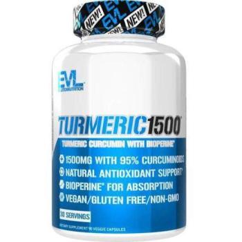 Unflavored Turmeric Curcumin 1500mg by Evlution – 90 Plant-Based Caps