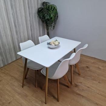 White Wood Dining Table with 4 Chairs