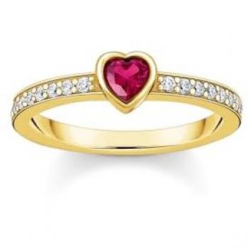 Thomas Sabo Gold Plated Heart Shaped Ring with Red Zirconia