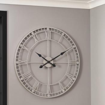 Elegant Vintage Round Wall Clock in Antique Silver with Roman Numerals