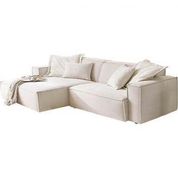 Sofa 3C Candy L‑Form Matteo – weiße Stofffarbe, 95 % Polyester, 5 % Nylon, 276 × 72 × 168 