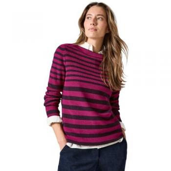 Gestreifter Damen Strickpullover aus reiner Baumwolle in Rosa (Beloved Berry) Größe M
