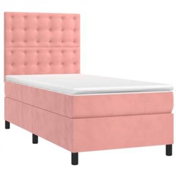 Lit Boxspring avec Matelas et LED Rose 90x190 cm en Velours