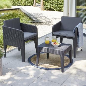 Keter Columbia 2 Seater Balcony Set with Cool Grey Cushions