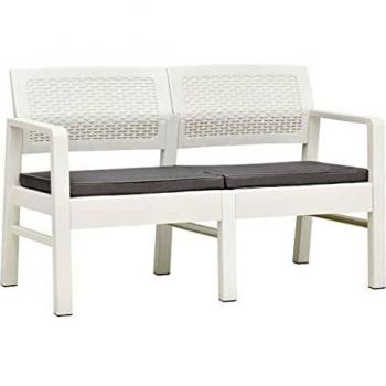 Panchina da Giardino 2 Posti con Cuscini 120 cm Bianco