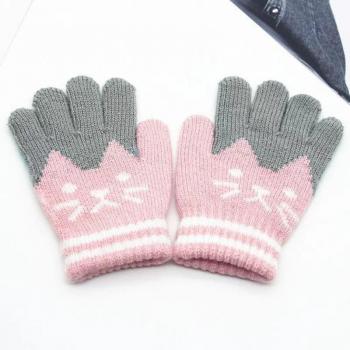 Knitted Children's Gloves with Cartoon Cat Design 4-10 Years