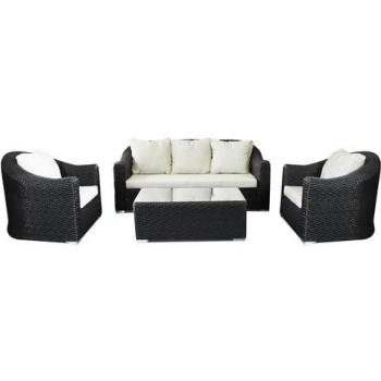 Set Salotto Da Giardino 3 Posti Rattan Sintetico Marrone Con Cuscini Beige Antracite 186 x 70 x 80 cm