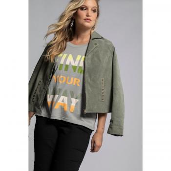 T-shirt grigia oversize con scritta per donna, scollo a girocollo, taglia 56/58, in cotone e fibre sintetiche