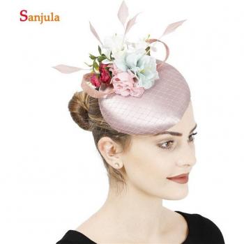 Bridal Satin Hat with Handmade Flowers