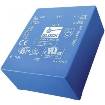 Transformateur compact FL 10/15 2 x 115 V 2 x 15 V AC 10 VA 333 mA
