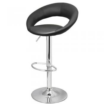 Gas-Operated Black Crescent Bar Stool in Faux Leather Finish