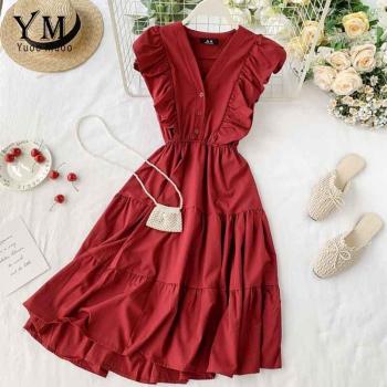 Sleeveless Button Romantic Party Dress for Women