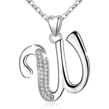 Collier en Argent 925 Lettre W avec Zircon Cubique