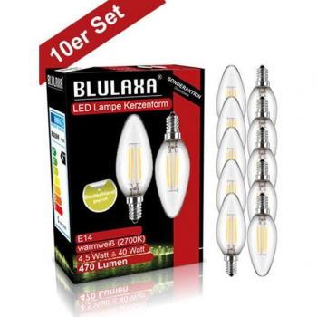 Warmweiße Blulaxa Retro‑LED Filaments Kerze – 10 Stück, E14