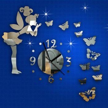 DIY 3D Angel Mirror Wall Clock Decor
