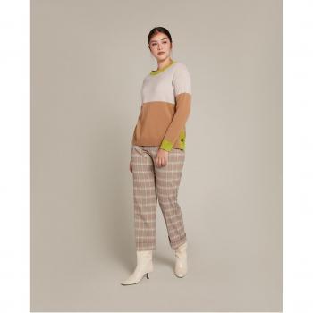 Pantalones de Cuadros de Algodón con Cierre de Botón y Cremallera