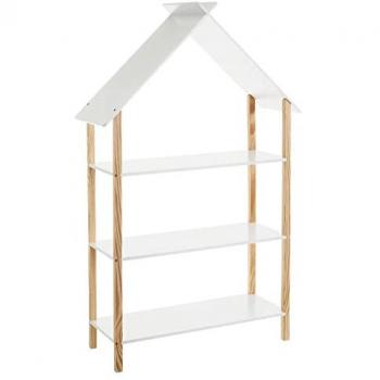 Estantería infantil casa 3 estantes madera pino blanca 79x30x131 cm