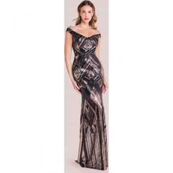 Goddiva Black Geometric Sequin Sleeveless Maxi Dress