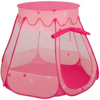 Selonis 105x90 Kinderzelt, Burghaus, Pop-up-Bällebad, rosa mit Plastikbällen