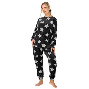 Tee‑tshirt et pantalon doux en velours noir – Yours Curve