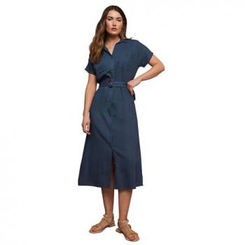 Tall Linen Midi Dress in Navy by Long Tall Sally (Size 8)