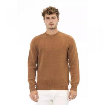 Alpha Studio Beige Alpaca Leather Sweater Round-neck Knitwear Male 2XL