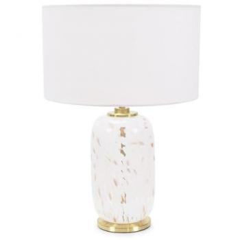Gold Metal White Confetti Glass Table Lamp with Drum Shade for Living Room and Bedroom