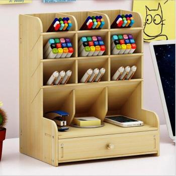 Desk Pen Pencil Holder Stand with Drawer