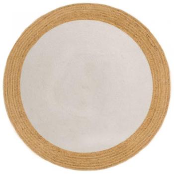 Tappeto Rotondo Intrecciato 120cm in Juta e Cotone Bianco e Naturale