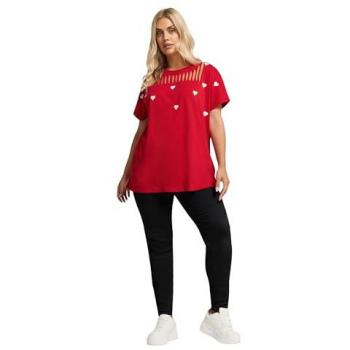 Vivid Red Heart Slash Top (Size 18)