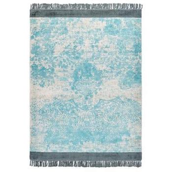Flur‑Trennteppich Hellblau/Beige – 140 × 200 cm, kurzfloriertes Orientalisches Muster, Viskose, Fransen