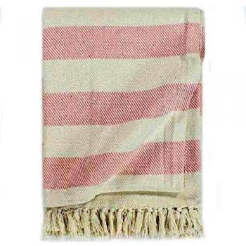 Couverture Coton Rayée 125 x 150 cm Couleur Vieux Rose