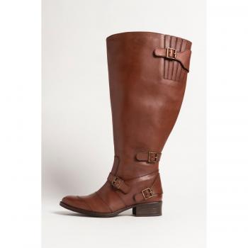 Stivali marroni in pelle, gambale XL, cinghia decorativa, larghezza H, Donna, Taglia 42
