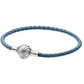 Pandora Pandora Pulsera Pandora Moments en cuero trenzado turquesa Cierre Concha S1 598951C01 , para Mujer