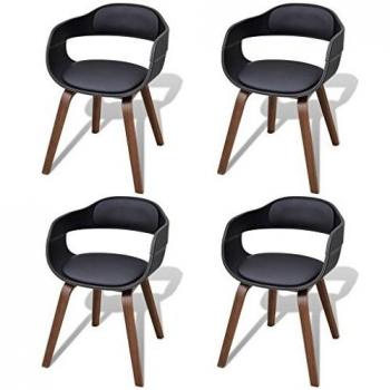 Sillas de Comedor 4 uds plegables madera y cuero negro