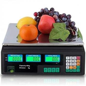 Báscula Comercial 40 kg con Batería y 220V para Pesar Frutas y Verduras