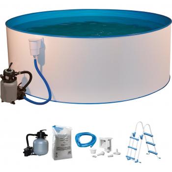 KONIFERA Florida I: Weißes Rundschwimmbecken (Ø 350 cm, L 8000 l), 5‑teilig