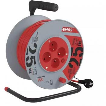 P19425 Emos Extension Câble 25 m – Bobine avec 4 prises, H05VV‑