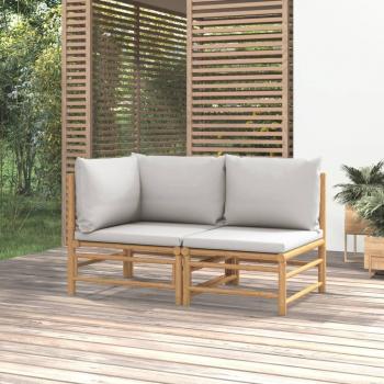 2 Pcs Garden Living Room Set con cojines de bambú gris claro