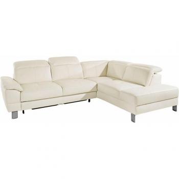Mantua L‑Form Ecksofa 270 cm – Weiß, SoftLuxe & Rindsleder, Schlaffunktion