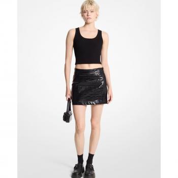 Michael Kors Faux Leather Croc Mini Skirt – Black, Size 2